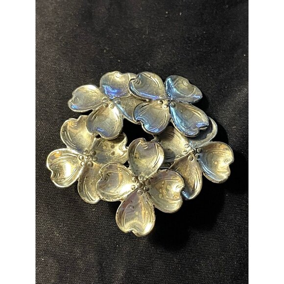 Sterling Dogwood Brooch By Lang Signed - Picture 3 of 6